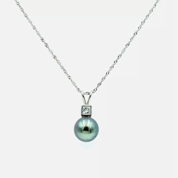 Tahitian Pearl and Diamond Pendant Necklace 14K White Gold and 10K White Gold - Picture 1 of 3